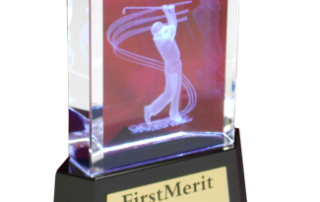 Crystal Golf Trophy on Black Glass Base
