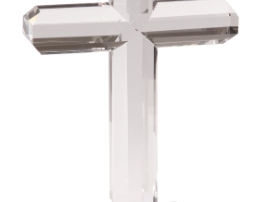 Crystal Cross on Black Glass Base $100