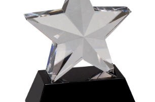 Crystal 3D Star on Black Glass Base $100-$125
