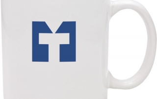 White C Handle Mug with Blue Print